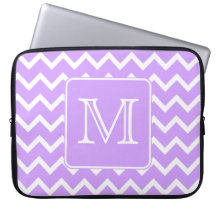 Purple and White Chevron Design. Custom Monogram. Laptop Computer Sleeve