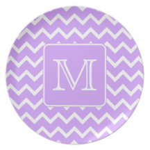 Purple and White Chevron Design. Custom Monogram. Plates