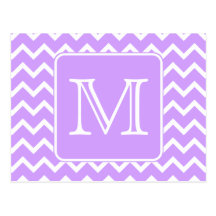Purple and White Chevron Design. Custom Monogram. Postcards