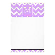 Purple and White Chevron Design. Custom Monogram. Stationery