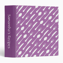 Purple and white cutlery personalized recipe book 3 ring binder