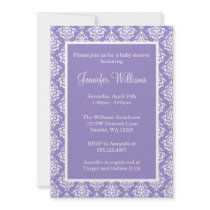Purple and White Damask Girl Baby Shower Announcements