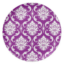 Purple and White Damask Pattern Melamine Plates plates