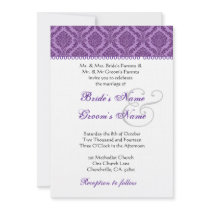 Purple and White Damask Wedding Personalized Announcements