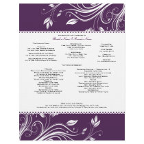 Purple and White Floral Swirls Wedding Program Letterhead