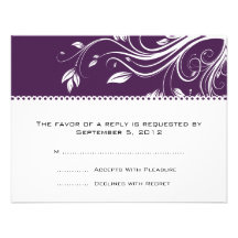 Purple and White Floral Swirls Wedding RSVP Personalized Invites