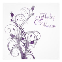 Purple and White Floral Wedding Invitation