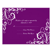 Purple and White Flourish Wedding RSVP Custom Invitation