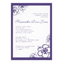 Purple and White Hibiscus Flowers Bridal Shower Personalized Invite