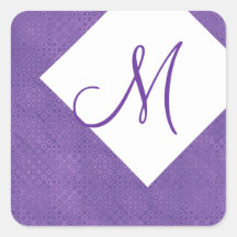 Purple and White Monogram M Wedding G367 Square Sticker