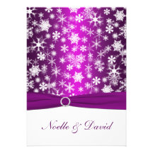 Purple and White Snowflakes Wedding Invitation