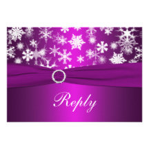 Purple and White Snowflakes Wedding Reply Card Invitation