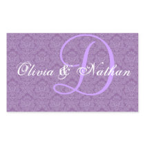 Purple and White Wedding Damask Monogram D Sticker