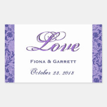 Purple and White Wedding Love Floral Damask V4 Rectangle Stickers