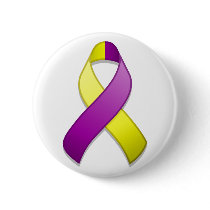 Purple and Yellow Awareness Ribbon Button