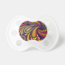 Purple and yellow paisley pacifier