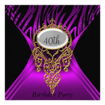 Purple and Zebra birthday Party  Invitation
