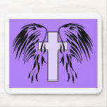 purple angel wings with cross mousepad