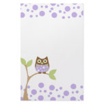 Purple Baby Owl Custom Stationery