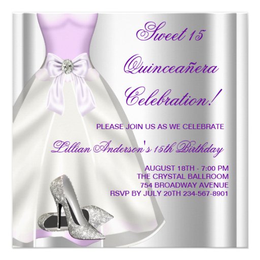 Purple Ball Gown High Heel Shoes Quinceanera Announcement