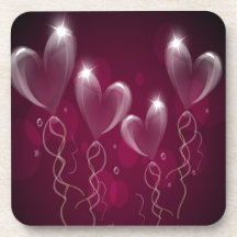 Purple Ballons Hearts Format, Birthday Coasters