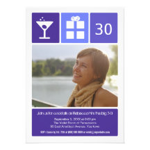 Purple Birthday Icon Grid Photo Personalized Invitations