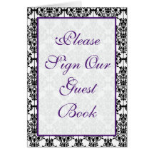 Purple, Black and White Damask Table Card