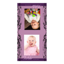 Purple & Black Bride & Groom Photo Table Card Custom Photo Card