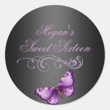 Purple/Black Butterfly Sweet 16 Envelope Sticker