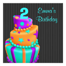 Purple Black Cake Presents Girls 2nd Birthday Custom Invites