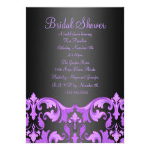 Purple & Black Damask Bridal Shower Invitation