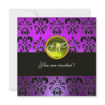 PURPLE BLACK  DAMASK MONOGRAM, yellow topaz invitations