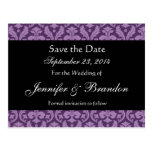 Purple Black Feather Damask Save Date Postcard