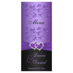 Purple, Black Floral Joined Hearts Menu Card rack cards