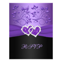 Purple Black Floral Joined Hearts RSVP Card Custom Announcements