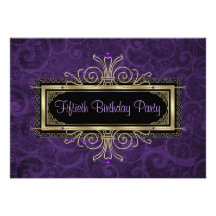 Purple Black Gold Womans Fiftieth Birthday Party Custom Invitation