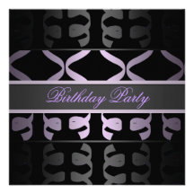 Purple & Black Party Streamer Birthday Invitation