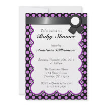 Purple & Black Polka Dot Baby Shower Invitation