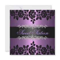 Purple & Black Rose Sweet 16 Birthday Invitation