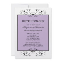 Purple & Black Scroll Engagement Invitations