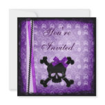 Purple & Black Skulls Ribbon & Glitter Invites