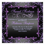 Purple/Black Sweet Sixteen Swirl Birthday Invite