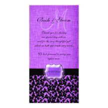 Purple black "thank you" wedding damask photo card template