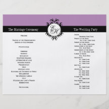 Purple Black Wedding Program Chic Monogrammed Flyers