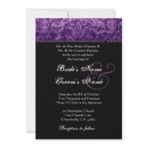 Purple Black White Damask Wedding Invitation