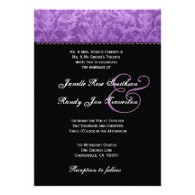 Purple Black White Damask Wedding Ver 002 Invite