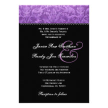 Purple Black White Damask Wedding Ver 003 Personalized Announcements