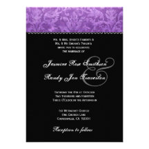 Purple Black White Damask Wedding Ver 004 Personalized Announcement