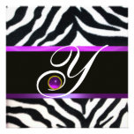 PURPLE BLACK WHITE ZEBRA FUR MONOGRAM ,amethyst Custom Announcement