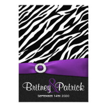 Purple Black White Zebra Wedding Invitations